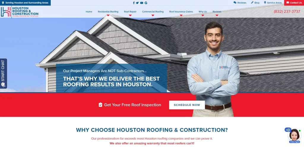 1. Houston Roofing - Best Roofing Website Designs for Inspiration